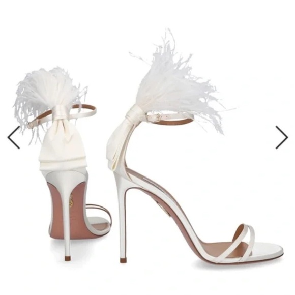 Aquazzura Cream Feathered Concerto Heels Sz 38 - Picture 13 of 16